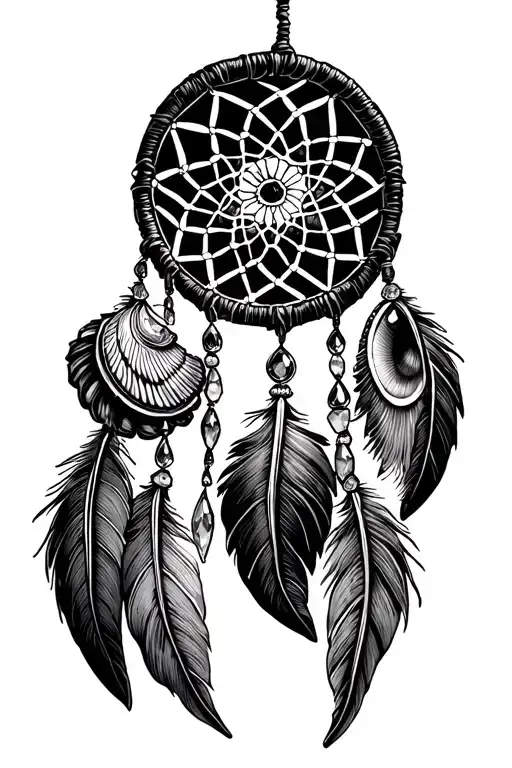 Dreamcatcher With Seashells And Gems Woven Into The Netting