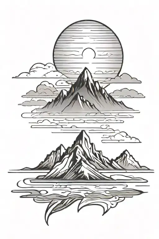 Mountains With Water And Sunset Background