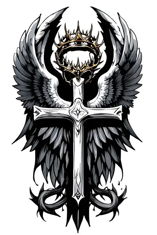 Cros With Wings And A Thorn Crown