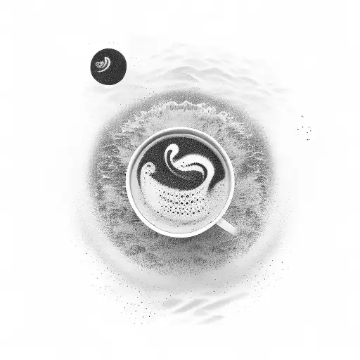 An Ocean Wave Made Of Binary Code With A Coffee Cup Floating On Top