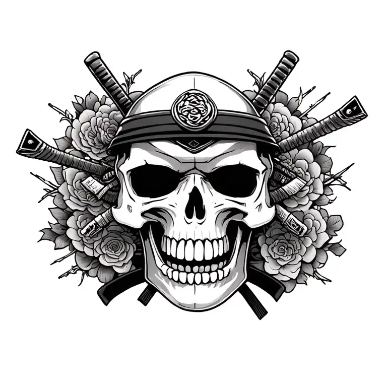 Samurai Skull With A Black Jiujitsu Belt