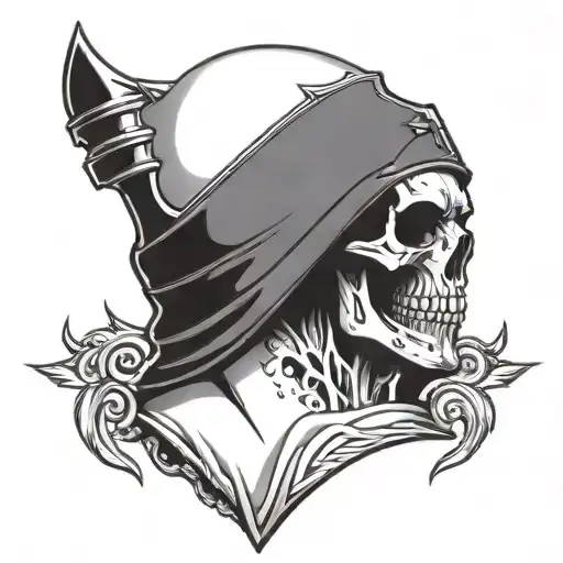Shield Tattoo Showing A Skull On A Man's Neck