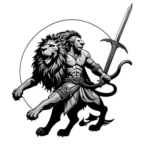 Lion Of Judah With Warrior Wielding A Sword