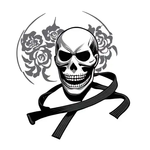 Bjj Black Belt Intertwined With A Japanese Death Mask
