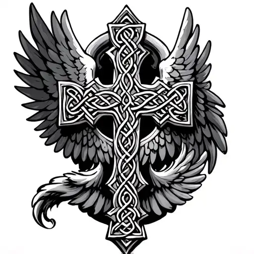 Celtic Cross With Icarus Style Wings And Hfh In The Cente