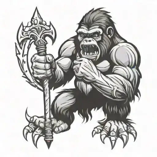 Angry Gorilla Holding Trident