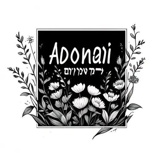 Adonai In Hebrew With Wildflowers And Weeds Small Dainty Black Ink Back Of Arm Minimalist