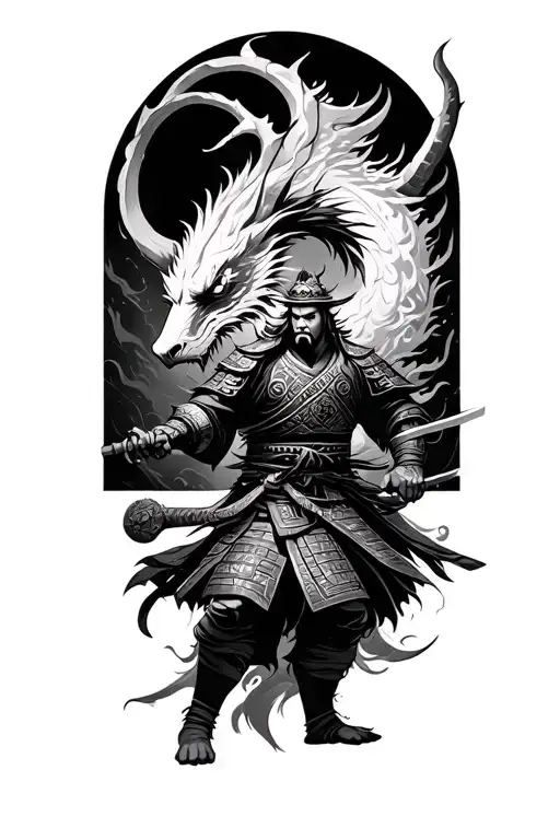 Samurai Warrior Battling Mythical Creatures