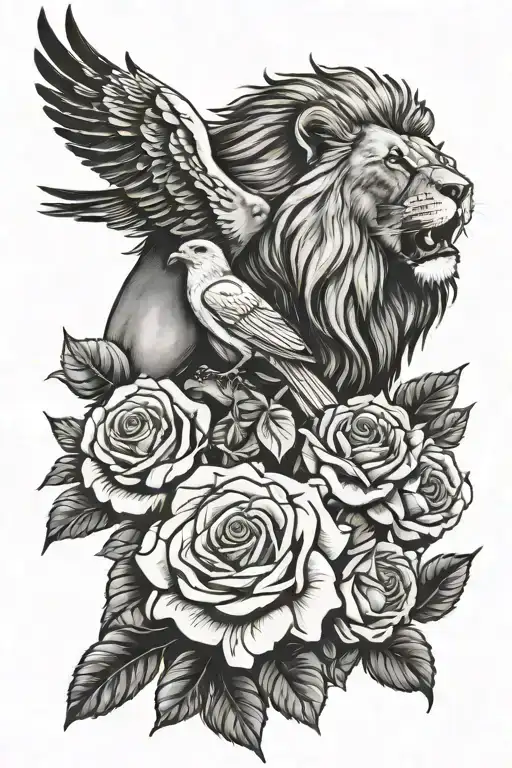 Bird And Roses And Lion