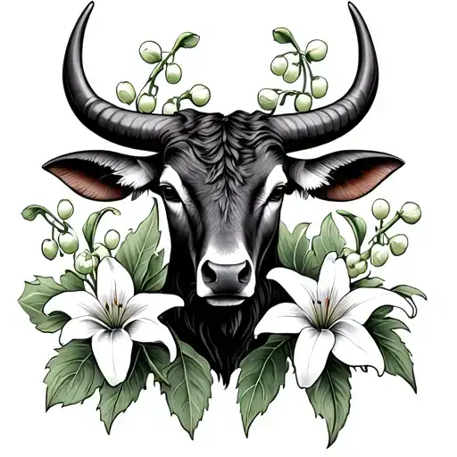 Taurus Symbol With The Lily Of The Valley And The Hawthorn Flower