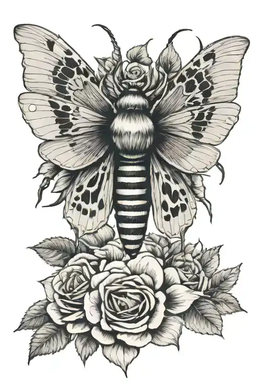 Roses Blooming Deaths Head Moth