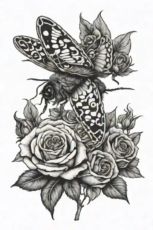 English Garden Flowers Roses Deaths Head Moth