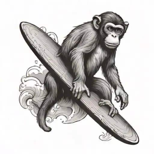 A Monkey Surffing But It Is On The Top Of A Penguing