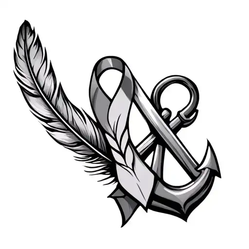 Cancer Ribbon With Feather And An Anchor