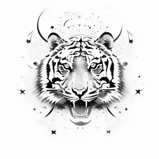 An Elegant Design Featuring A Tiger And A Wolf Constellation Merging Together