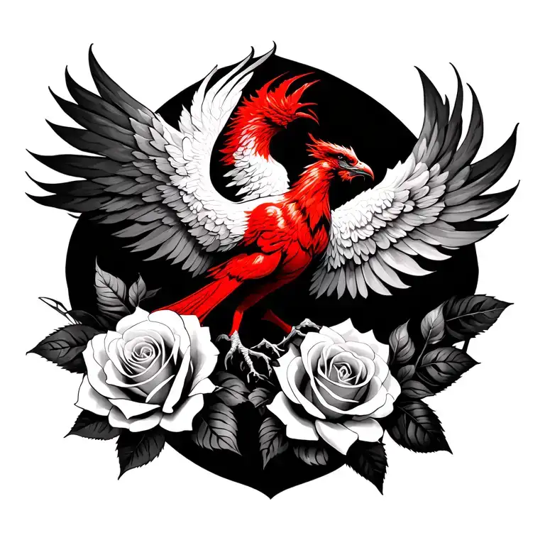 Red Phoenix Over Roses