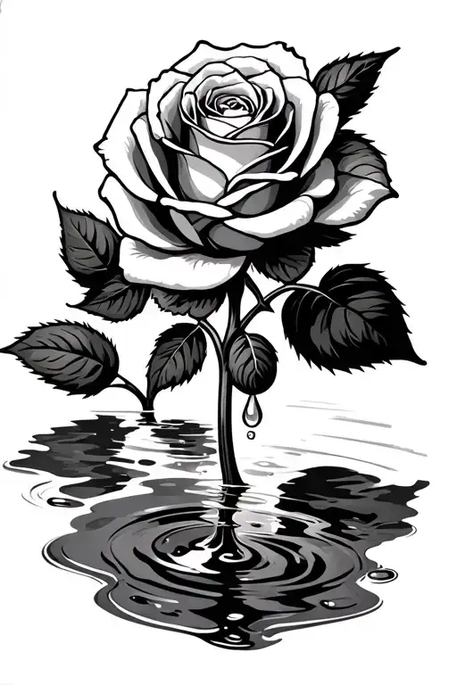 Memorial Rose With Tear Drops Falling Into Puddle Below