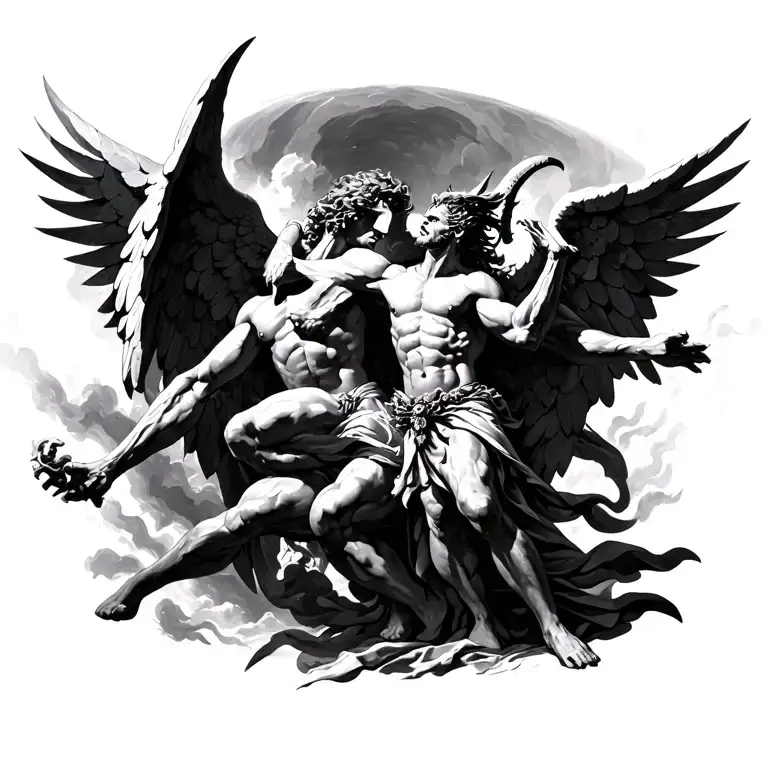 Back Piece Of Hell Vs Heaven Fighting Show Archangel Michael Slaying Lucifer