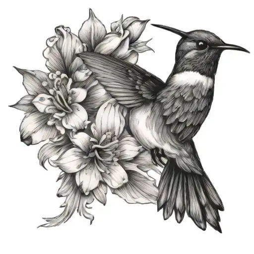Humming Bird With Flowers