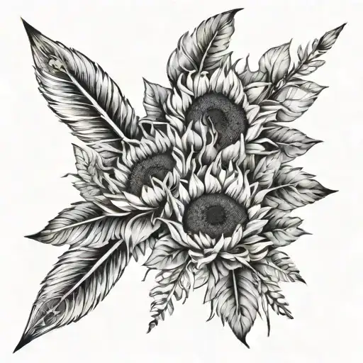 Arrow With Large Sunflowers And Feathers