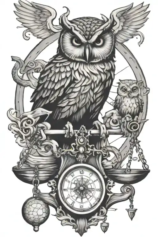 Owl And Lion And Anchor And A Balance Scale Balanced