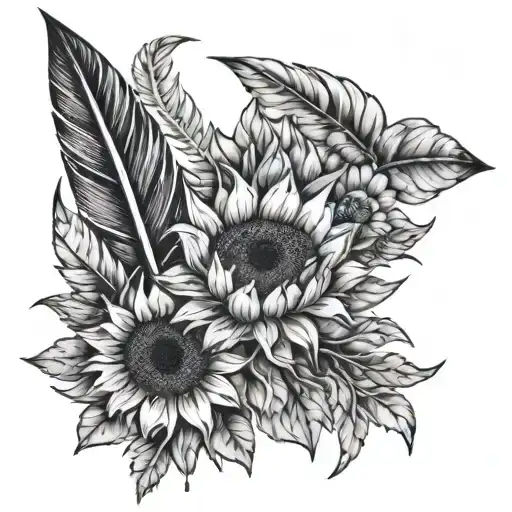 Arrow With Sunflowers And Feathers