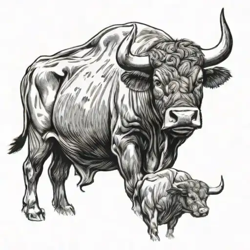 A Father And Son Bull Looking Out Over A Pasture From Behind