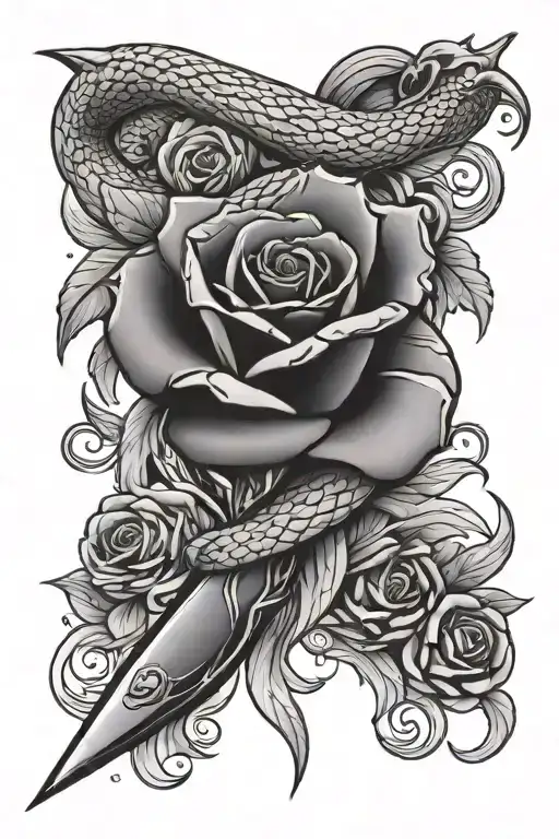 Dagger With Snake And Rose Around