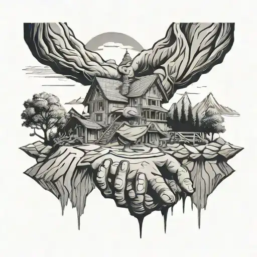 Man Holding Is Pain And Felling He Will Be Successful One Day Add Mountain See And House For This