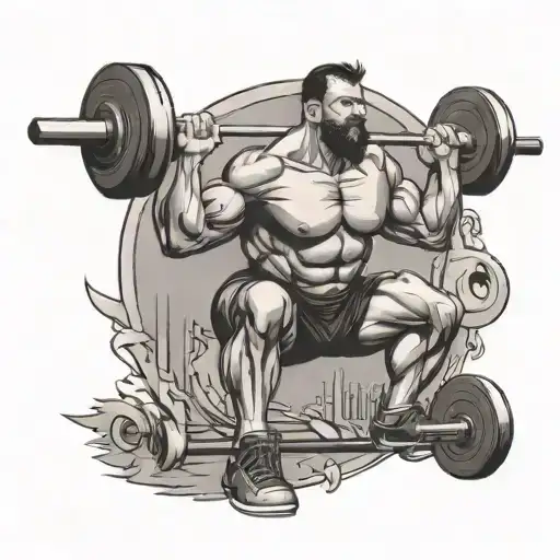 Illustrative Tattoo Of A Weightlifter In Action With Gym Equipment In The Background