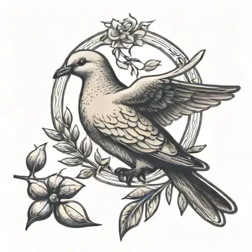 Dove Carrying Olive Branch With Olive Written In Hebrew