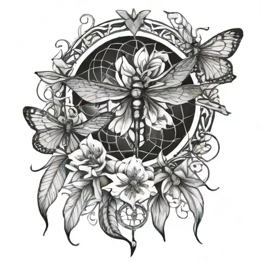 Dragonfly Lillies Butterfly Dreamcatcher