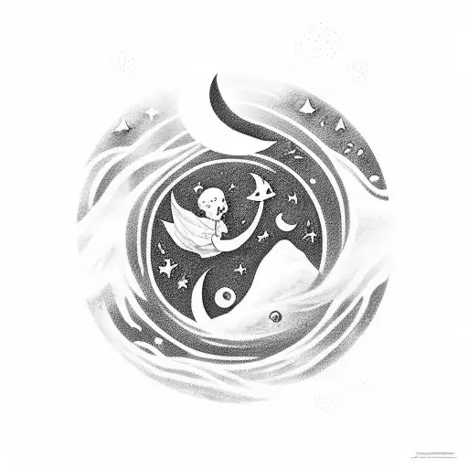 A Surreal Scene Of A Dreamer Floating Among A Sea Of Stars And A Crescent Moon