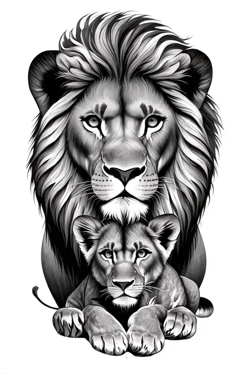 Lion With Lioness And Cub