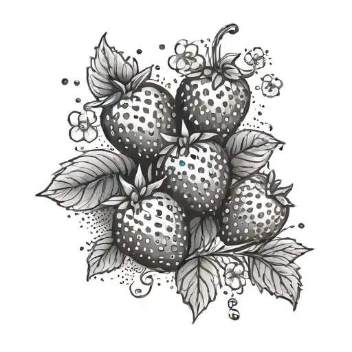 Three Strawberries With Little Flowers And Some Sparkles And Dotted Circle