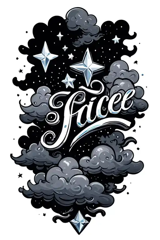 Stars And Clouds With Crystal Name Written