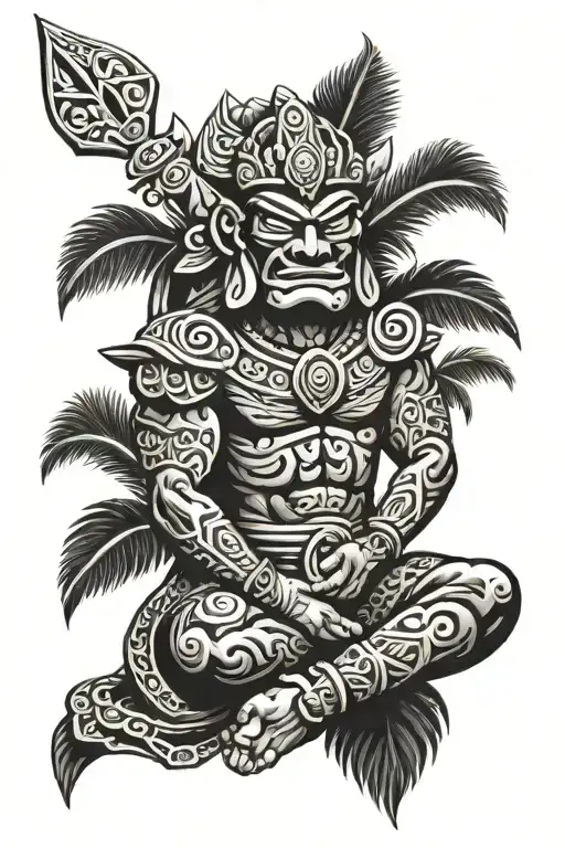 Polynesian Tiki Warrior Meditating