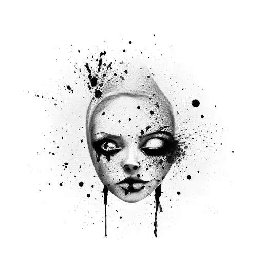 A Ladies Face Covered In Blood Splatter With A Finger To Her Lips With A Clock Face Background