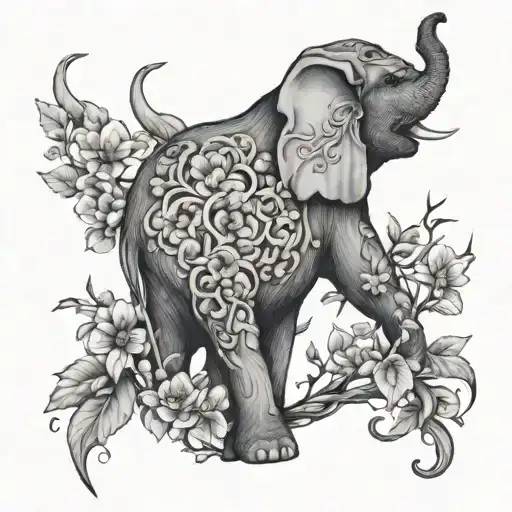 From Neck To Upper Back Branches Lilys Elephant And Owl Symbolizing Nature And Growth
