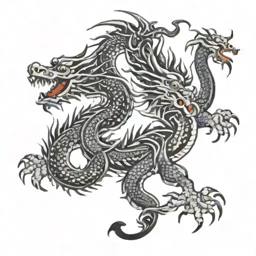 Black Red Asia Dragon Together