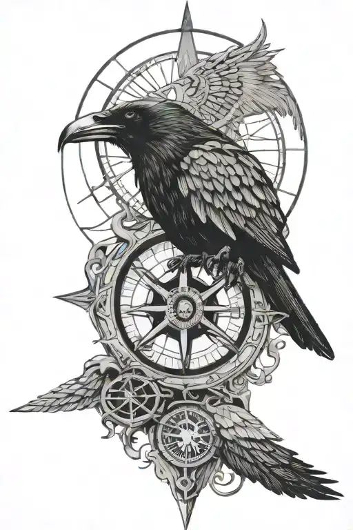 Raven Skull And Viking Compass