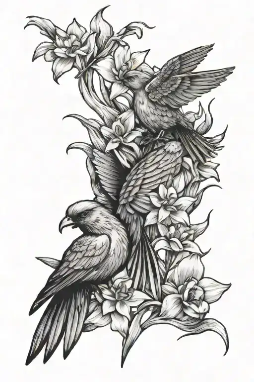 Daffodils And Phoenix Bird