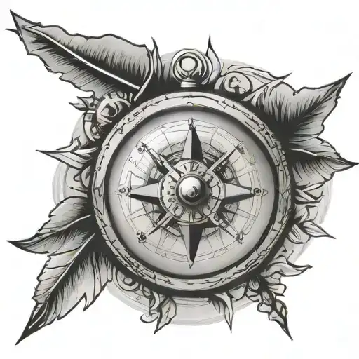 Compass With Arrow And Clock Face