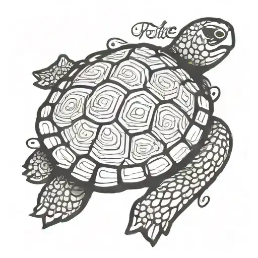 Minimalistic Turtle Tattoo With The Word Patience Used