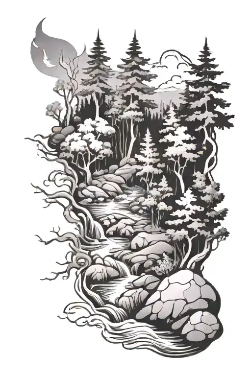 Forest And River Flowing