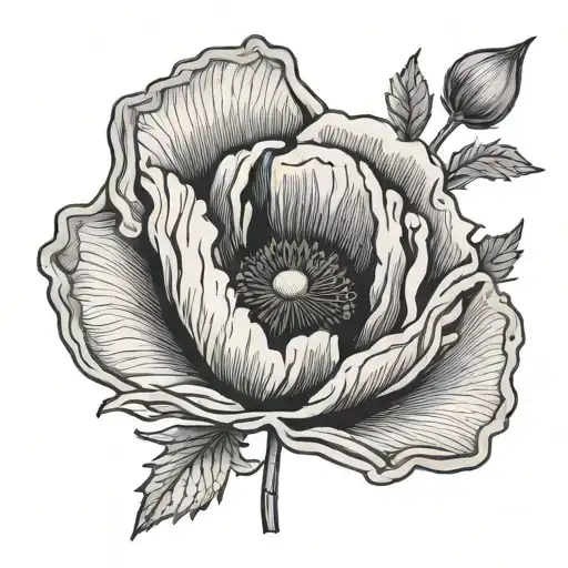 Poppy Flower And Moon Intertwined