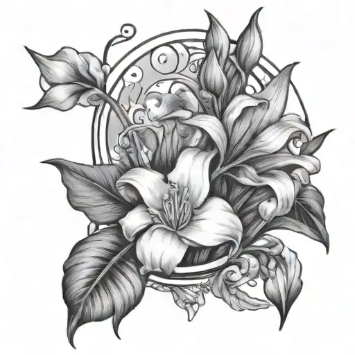 Cresnt Moon And Gladiolua Intertwined Within