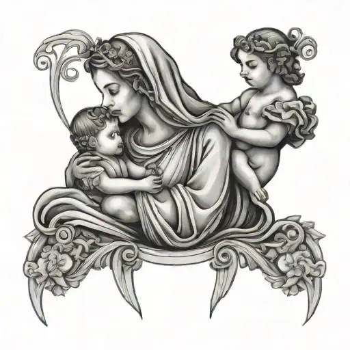 Virgo Holding Baby Aquarius And Baby Libra