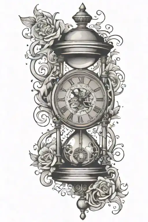 Broken Clock Face And Hourglass Filled With Swirling