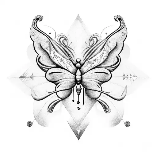 A Whimsical Butterfly Design With Musical Notes And A Sagittarius Arrow